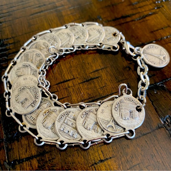 Mid-Century Parisian Souvenir Coin Bracelet - Picture 1 of 10